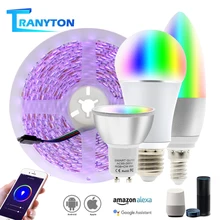 Wireless WiFi Smart Light Bulb RGB E27 E14 GU10 APP Control Dimmable Bulbs WIFI RGB LED Strip Set Work with Amazon Alexa Google