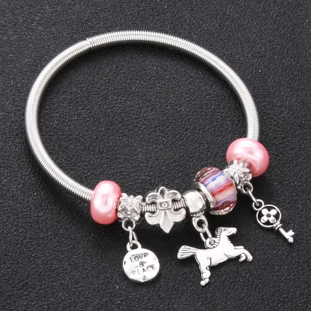 Antique Original Crown key lock Shape 6 colors Charm Bracelets For Women Glass Beads Brand Bracelet & Bangle DIY Jewelry Gifts 0031PK