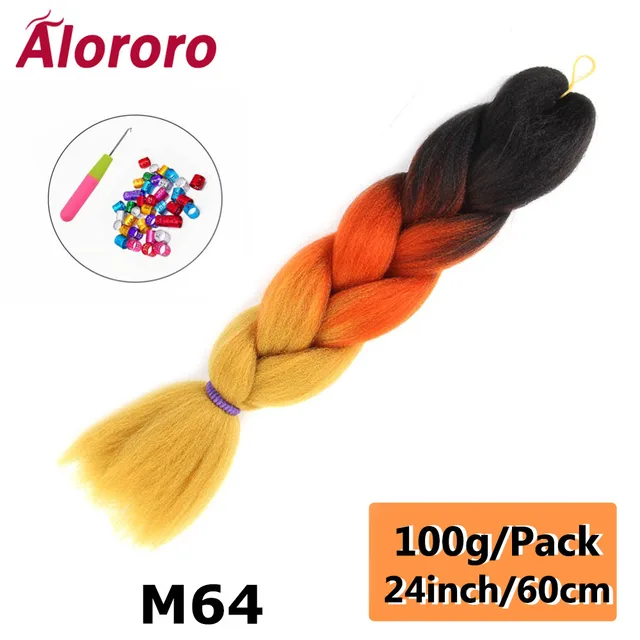 Alororo Synthetic Kanekalon Hair 24 Inch Ombre Extensions Hair for Braids Afro Blue Pink Purple Crochet Braiding Hair Wholesale 24inches-M64
