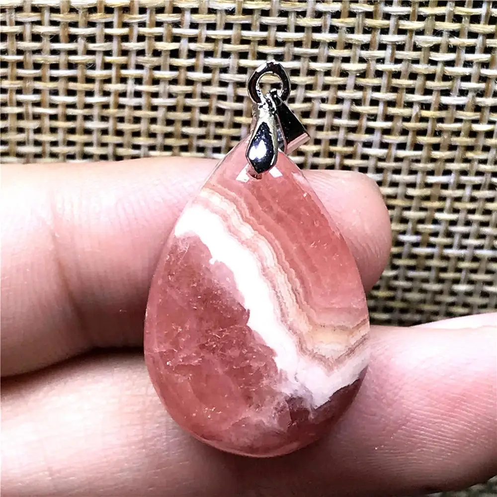 

Top Natural Red Rhodochrosite Pendant For Woman Lady Man Crystal Argentina 23x16x7mm Beads Silver Water Drop Stone Jewelry AAAAA