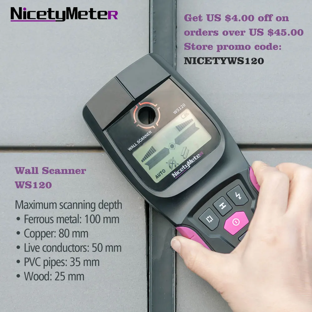 Nicetymeter WS120 ручной многофункциональный настенный детектор металлический