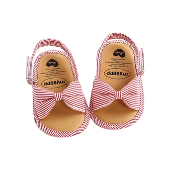 

Baby Summer Shoes Non-Slip Sandal Striped Walking Soft-Soled Hollow-out Birthday Gift Bow Sneaker 0-18M Clogs