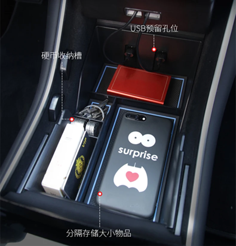 For Tesla Model 3 Accessories Car Central Armrest Storage Box Auto Container Glove Organizer Case