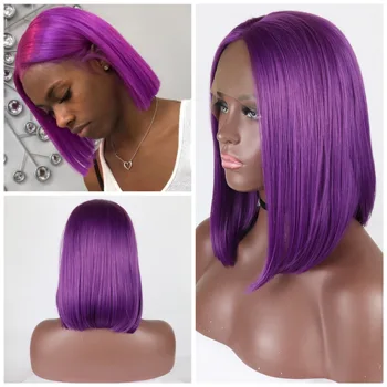 

Purple Bob Wig Straight Hair Synthetic Lace Front Wigs for Black Women Purple Cosplay Wig Heat Resistant