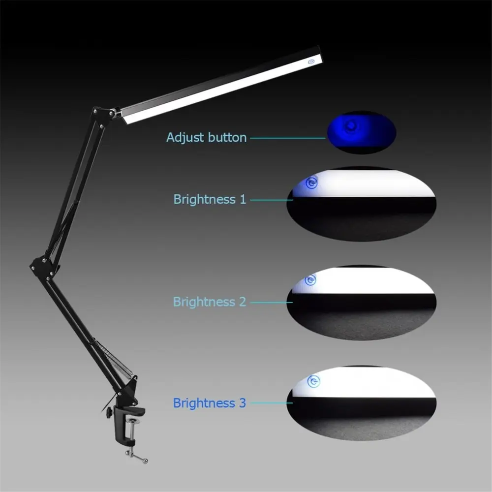  Aluminum Alloy Folding Clip-on USB LED Table Lamp Long Arm Control Dimmable Desk Lamp Eye Protectio