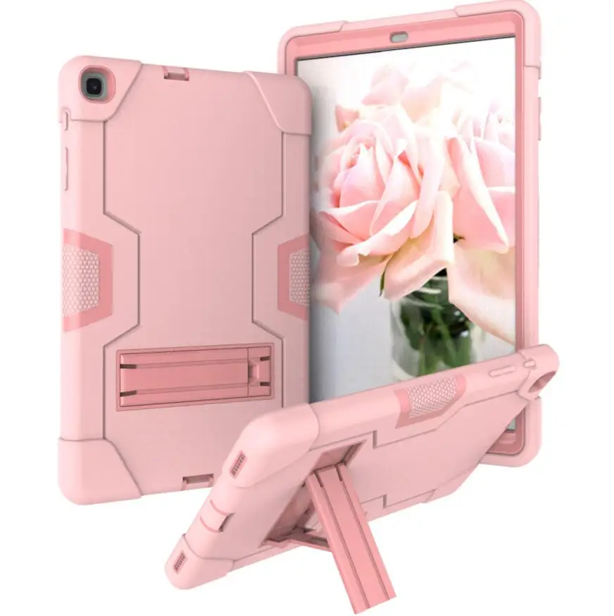 rose gold Чехол для Samsung Galaxy Tab A 10,1 SM-T510 T515, детский безопасный сверхмощный силиконовый Жесткий противоударный Броня Гибридный чехол-подставка+ ручка - Цвет: rose gold