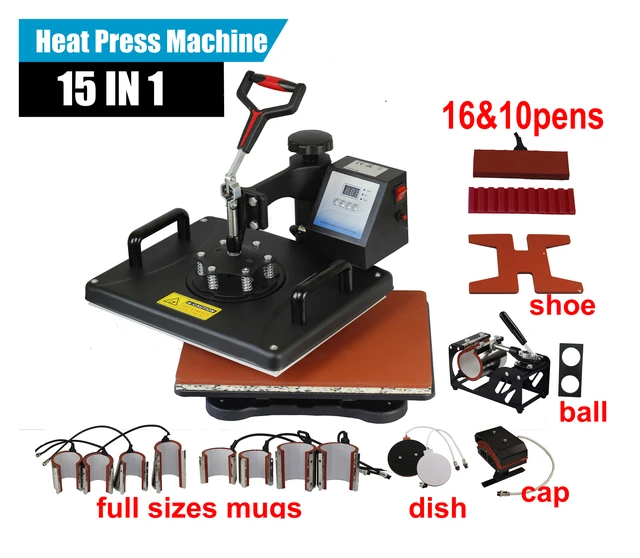 15 In 1 Combo Muntifunctional Sublimation Heat Press Machine Tshirt Heat  Transfer Printer For Mug/Cap/football/bottle/pen/shoes