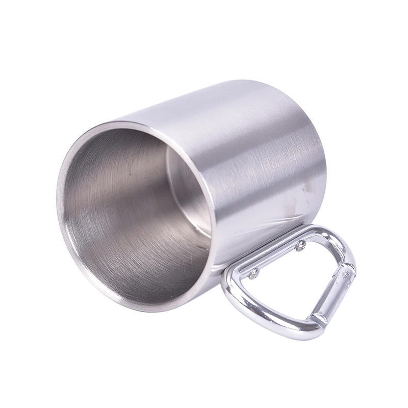 

Portable 450ml Stainless Steel CupOutdoor Camping Cooking Picnic Tableware Double Wall Mug with Carabiner Hook Handle