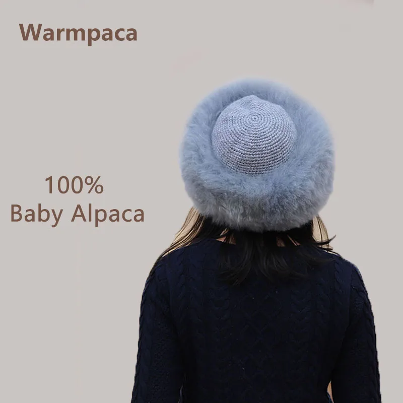 

Warmpaca 100% baby alpaca fur hats gray white