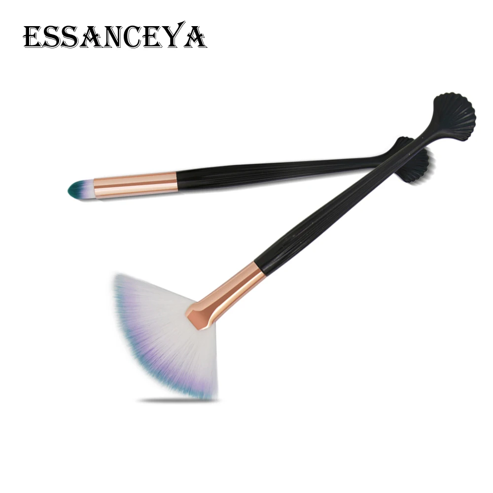 ESSANCEYA 2 Pcs Makeup Brushes Set Eye shadow Eyeliner Lip Brush Tools Eyeshadow Fan Cosmetic Shell Brush Set for Woman Beauty