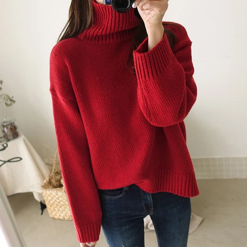 Gaganight осень зима теплый женский свитер водолазка сплошной Свободный Повседневный пуловер женский длинный рукав размера плюс Шикарный Сладкий - Цвет: Red
