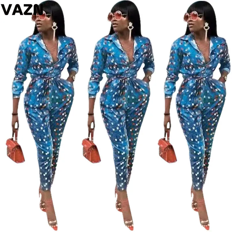 VAZN YZ716 Модный женский комбинезон одноцветные длинные штаны с длинным рукавом Комбинезоны с v-образным вырезом сексуальные Клубные Свободные Комбинезоны - Цвет: Многоцветный