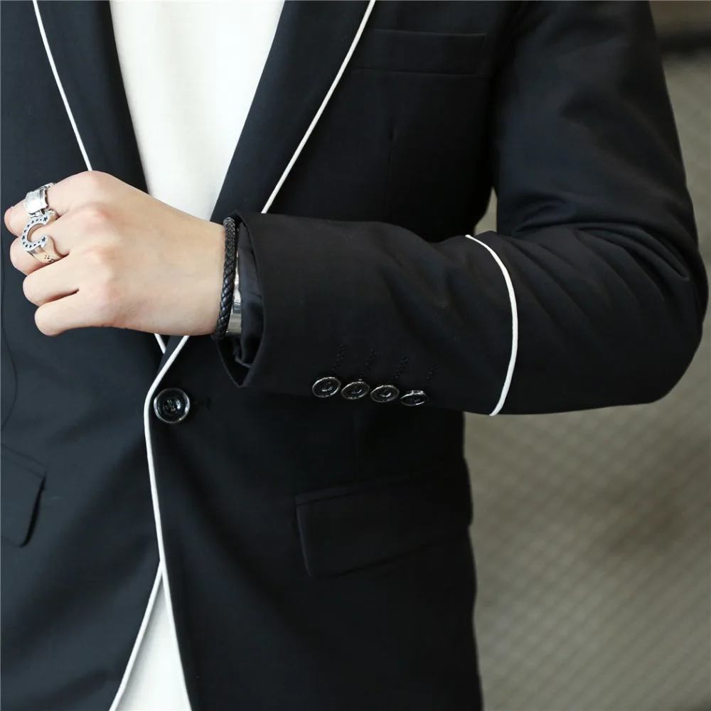 mens clothing casual blazers suit jacket drop shipping slim fit M-3XL white edge at front edge wholesale black grey male