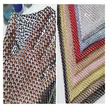 

ZYOKRA Shiny 7 Colors Stretch AB Glass Rhinestone Mesh Fabric Sewing Crystal Trim Ribbon Strass Applique Dress Shoes Bags Decor