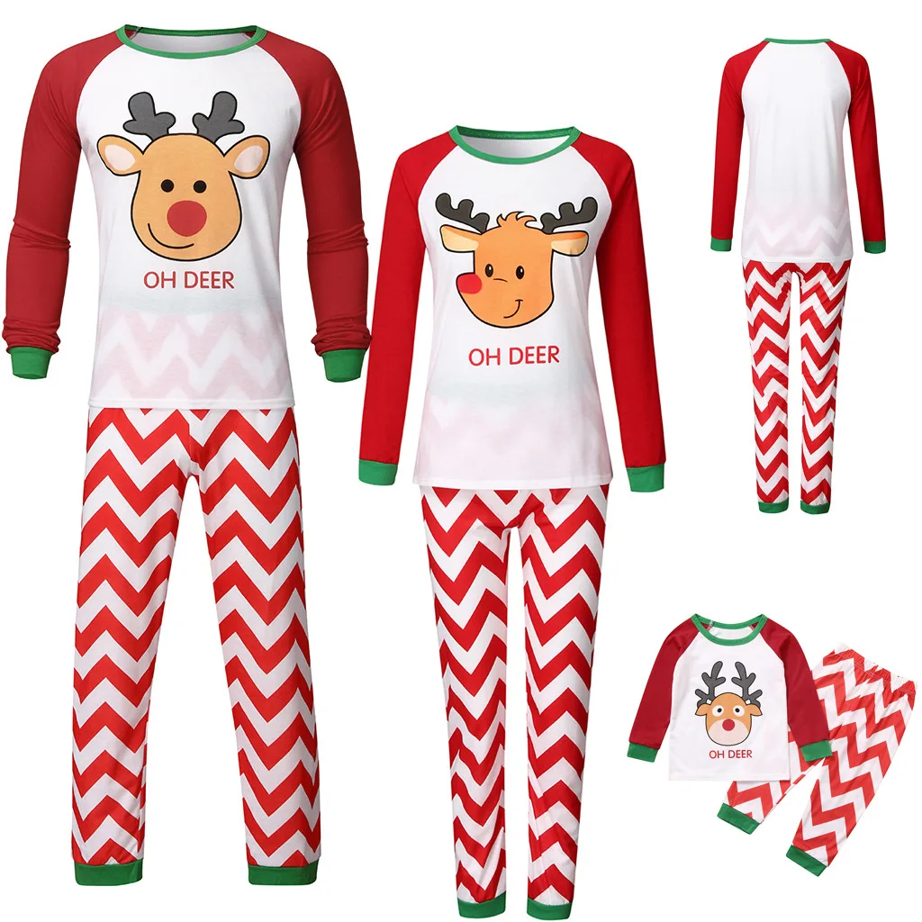 

2020 home wear wave stripe parent-child Set Deer Christmas pyjamas clothes for families elk pajamas family look outfits matching