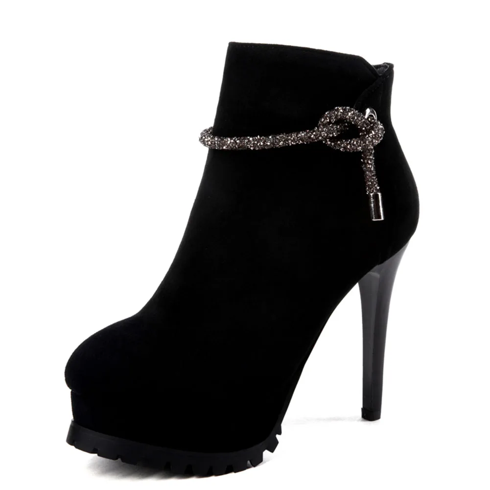 SARAIRIS/ботильоны высокого качества, большие размеры 43 Женская обувь женские пикантные Вечерние туфли на высоком тонком каблуке и платформе женские ботинки - Цвет: black
