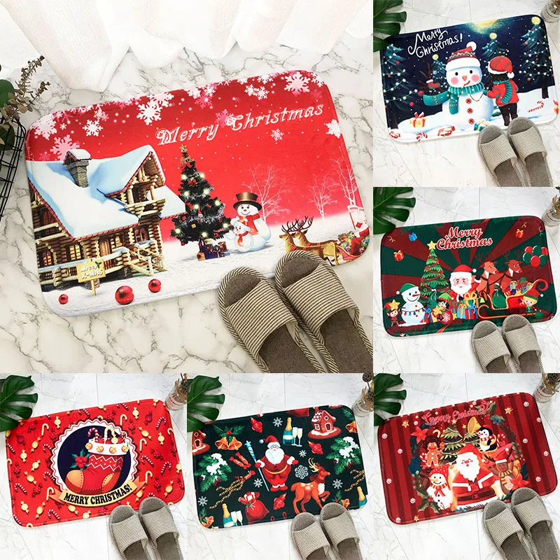 

1Pc Merry Christmas Mat Hallway Kitchen Doormat Santa Claus Home Decor Living Room Rug Anti-Slip Dustproof Carpet