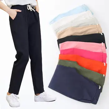 

Dress Pants For Women Solid Color Women Linen Drawstring Pockets Loose Trousers Ninth Harem Pants New Spring Trousers Soft