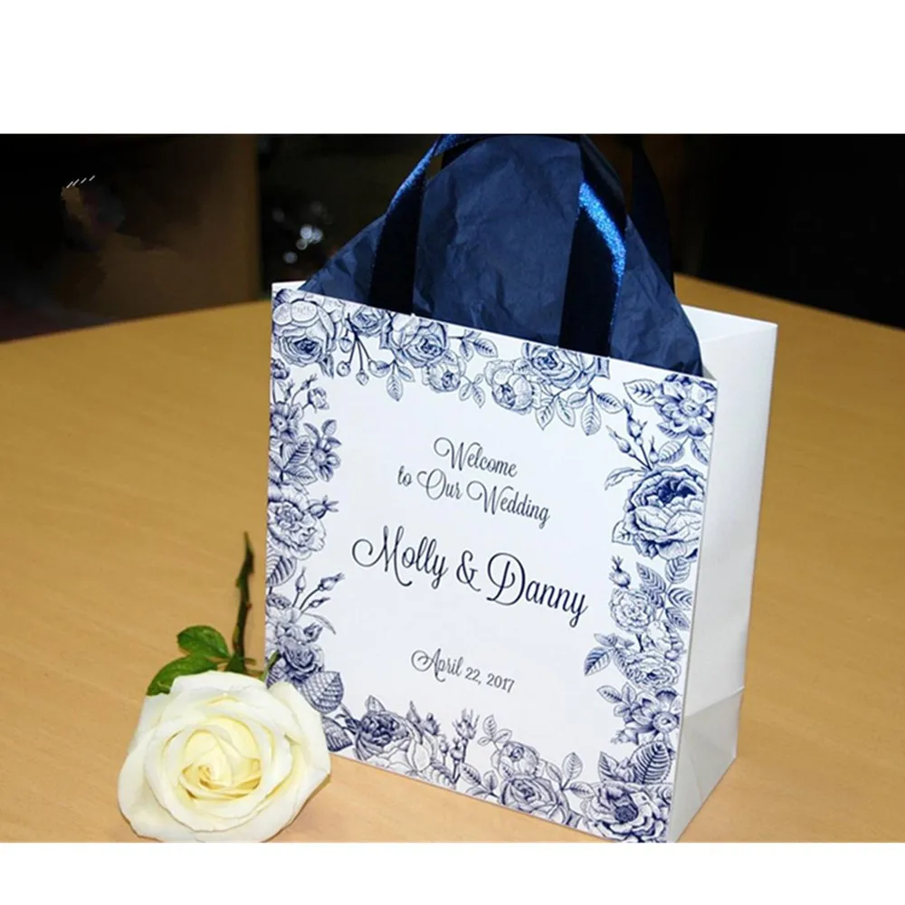 Personalized Royal Blue & Gold Birthday Party Favor Bags for guests with  satin ribbon and your name, 50th Anniversary gift bag - AliExpress