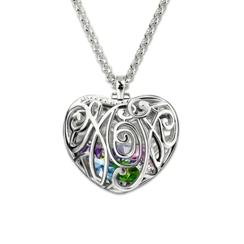 

AILIN Mothers Jewelry Personalized Heart Cage Pendant With Birthstones Silver Family in Heart Necklace Unique Gifts for Mother