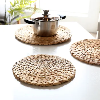 

38cm Weave Placemats For Dining Table Bowl Coaster Non-slip Heat Insulation Round Table Mat Cup Coaster Kitchen Accessories