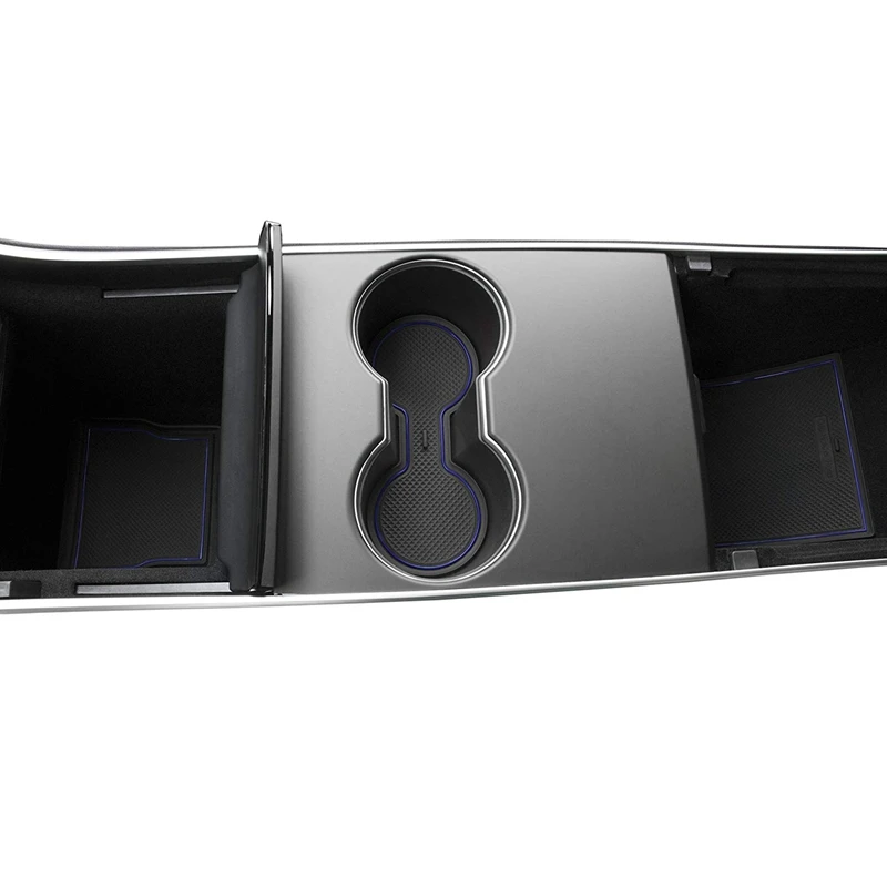 Для Tesla модель 3- Custom Fit подстаканник и центральная консоль отсек лайнер аксессуары 7-шт набор(темно-синяя отделка