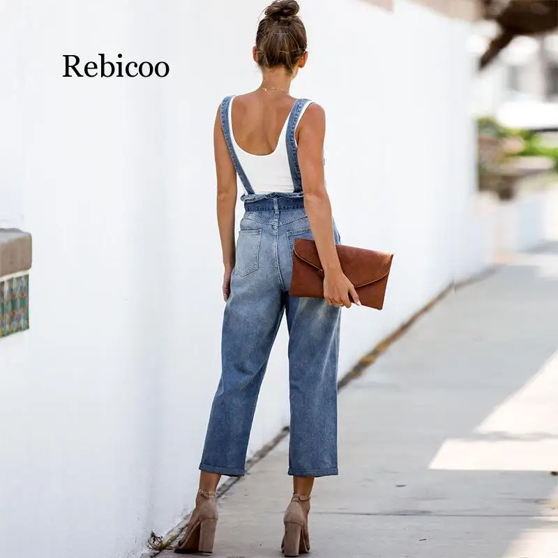 Suspender Jumpsuit Spaghetti Strap Romper Jeans Denim Pants Ruffles Tie Metal Buckle Overalls Bandage High Waist Trousers Suspender Jumpsuit Spaghetti Strap Romper Jeans Denim Pants Ruffles Tie Metal Buckle Overalls Bandage High Waist Trousers