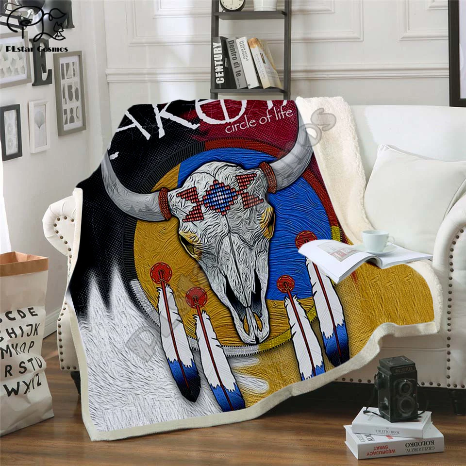 Черный Национальный индийский Lakota череп buffalo soldier одеяло с 3d принтом одеяло на искусственном меху на кровати домашний текстиль Dreamlike style-10