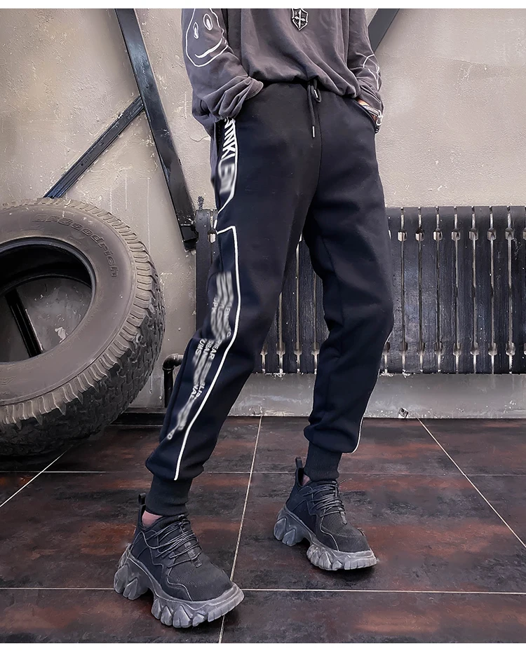 LIAOBUDE Winter Jogger Sweatpants Women Warm Elastic Waist Letters Patch Pants Thick Streetwear Velvet Trousers 1214W989