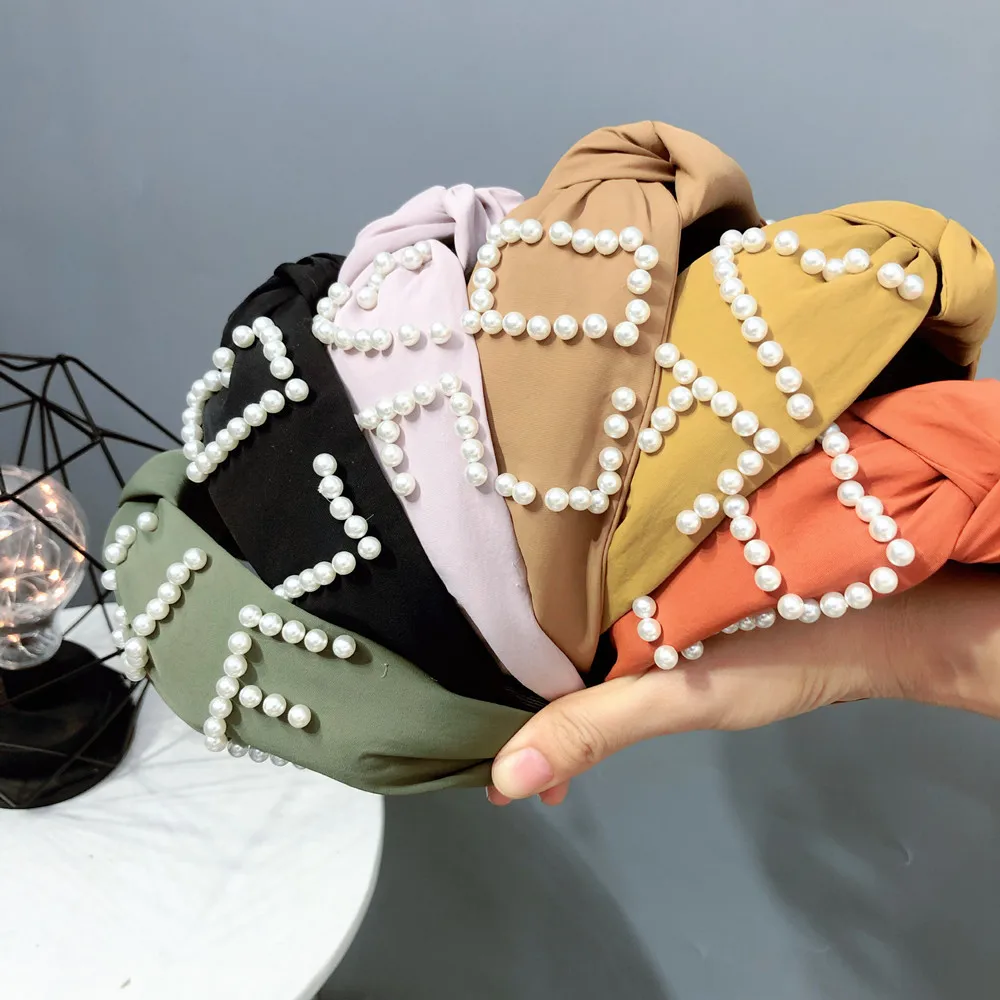 36pcs/lot DIY Simple Multi Fabrics Letters LOVE Nail Pearl Head Bands Tie Knot HeadBands Hair Styling Tools Accessory HA1370