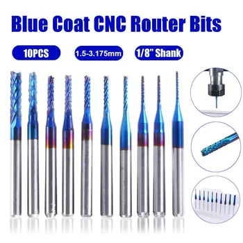 

10pcs PCB Milling Cutter 1.5-3.175mm Shank Blue Coated Single Flute CNC Router Bit Tungsten Carbide Spiral End Milling Cutter