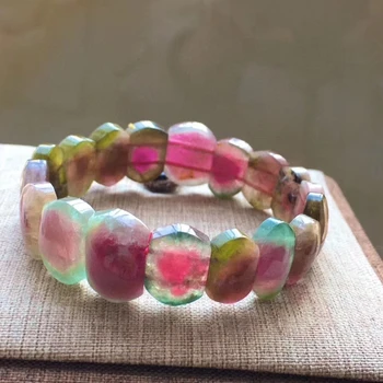 

Natural Colorful Tourmaline Quartz Bangle Bracelet Women Men Love Gift Crystal 12x7mm Rectangle Beads Fashion Bangle AAAAA