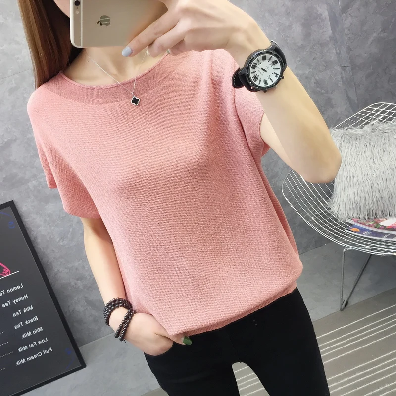 

Room 115853 window 】 to film the new ice pure color round collar short sleeve T-shirt batwing coat [3012] 25