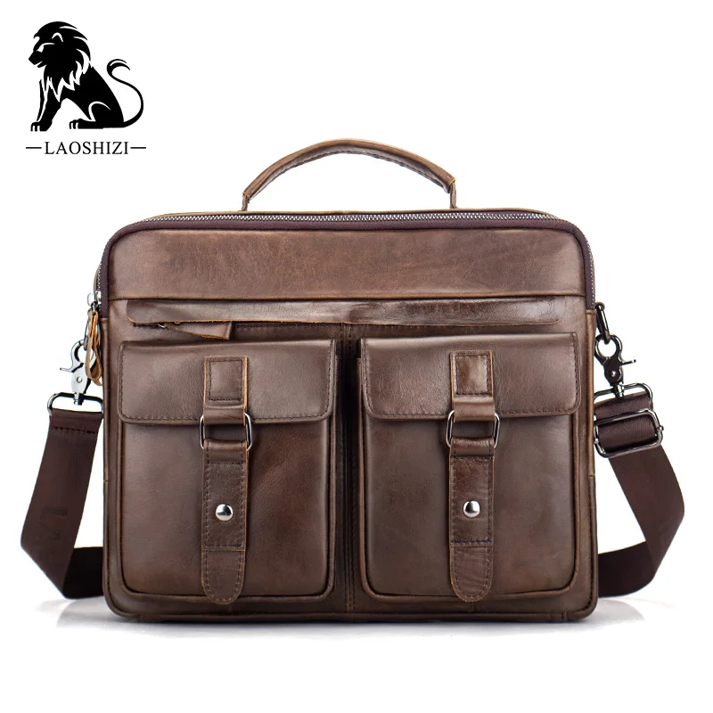 

Iaoshizi men's leather briefcase portable messenger bag business luxury office computer bag casual men's top layer cowhide