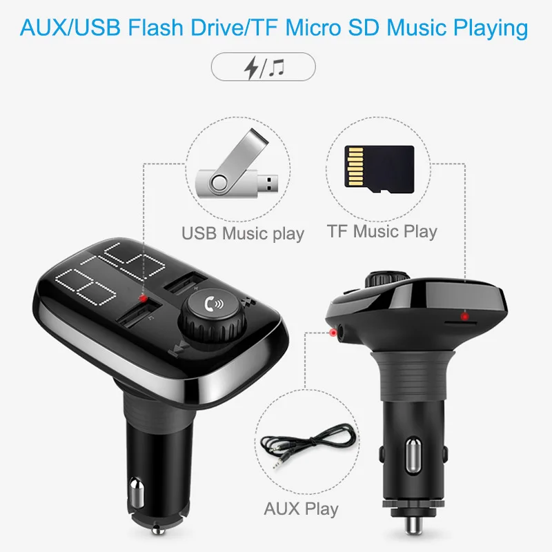 Bluetooth 4,2, fm-передатчик, автомобильный комплект, MP3 модулятор, автомобильное зарядное устройство QC3.0, двойной USB, светодиодный, решетчатый экран, режим эквалайзера, новинка