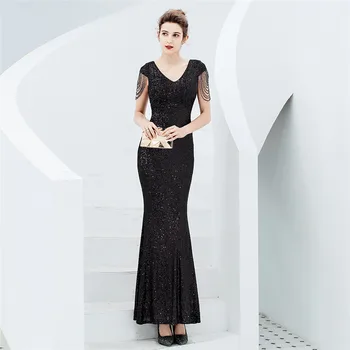 

S-XXXL Banquet Fish Tail Slimmer Dresses Elegant V-Neck Mermaid Sequined Dress For Women Cocktail Party Gowns 2020 New