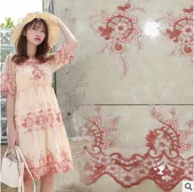 

Mesh Embroidered Fabric Red Summer Dress Lace Mesh Gauze