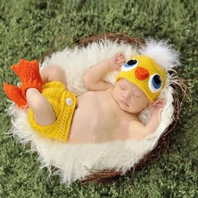 Cute Chick Clothing Set Baby Photography Props Knit Crochet Toddler Outfits Newborn Baby Caps Photo Props Baby clothes