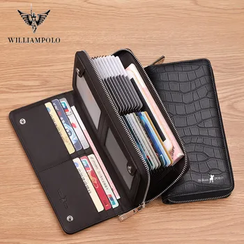 

WilliamPolo Card holder men's leather large-capacity anti-theft brush multi-card bit large wallet long multi-function clutch
