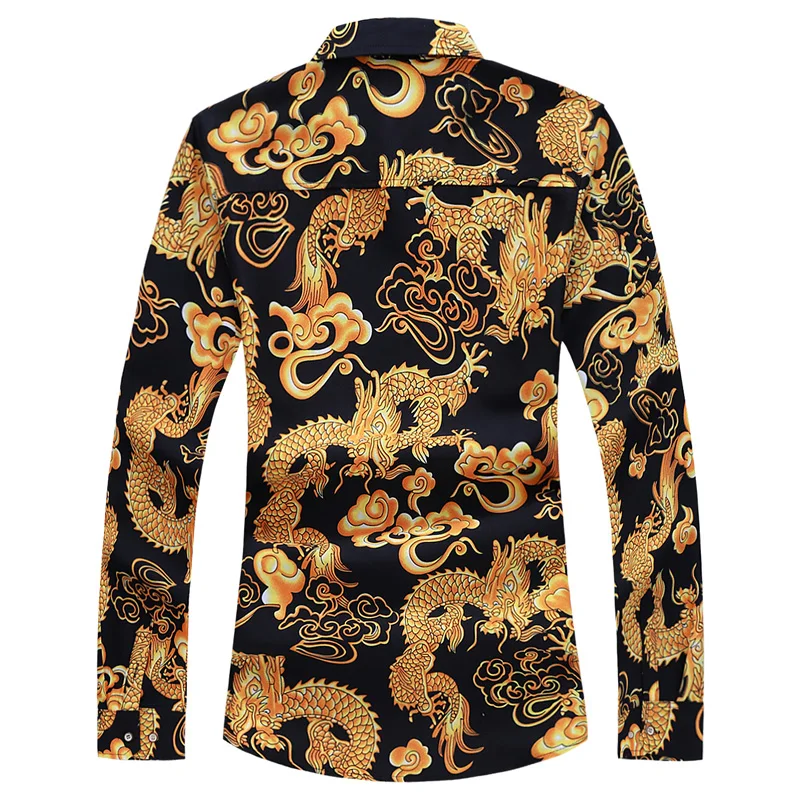 Осенне-весенняя одежда, китайский дракон, мужская рубашка с длинным рукавом, блуза, большой размер 6XL 7XL, с принтом, гавайская, Пляжная, повседневная для мужчин