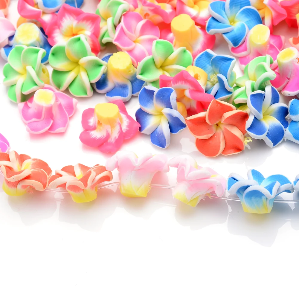 15mm Small Polymer Clay Plumeria Frangipani Flower Beads Multicolor Mixed 20pcs/lot Diy Bracelet Hawaii Jewelry Craft Making polymer clay beads