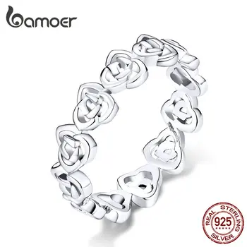 

bameor Vintage Pattern Rose Finger Rings for Women Band Genuine 925 Sterling Silver Stackable Ring Fashion Jewelry Bijoux BSR059