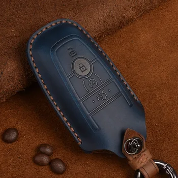 

Leather Car Key Case Cover for Ford Mondeo Fusion F150 Mustang Explorer Edge Ecosport F-150 F-250 Protect Keychain