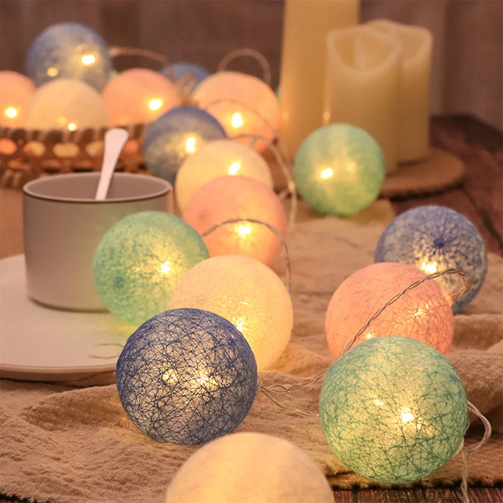 3.5CM Cotton Ball Light String Garland Fairy Christmas Lamp 2.2M 20 LED Holiday Wedding Party Home Bed Decoration 2