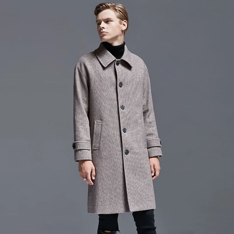 New Men's Minimalist Single Breasted Woolen Trench Coat Jacket Men Urban Fashion Loose-Fit Middle Long Coats and Jackets | Мужская