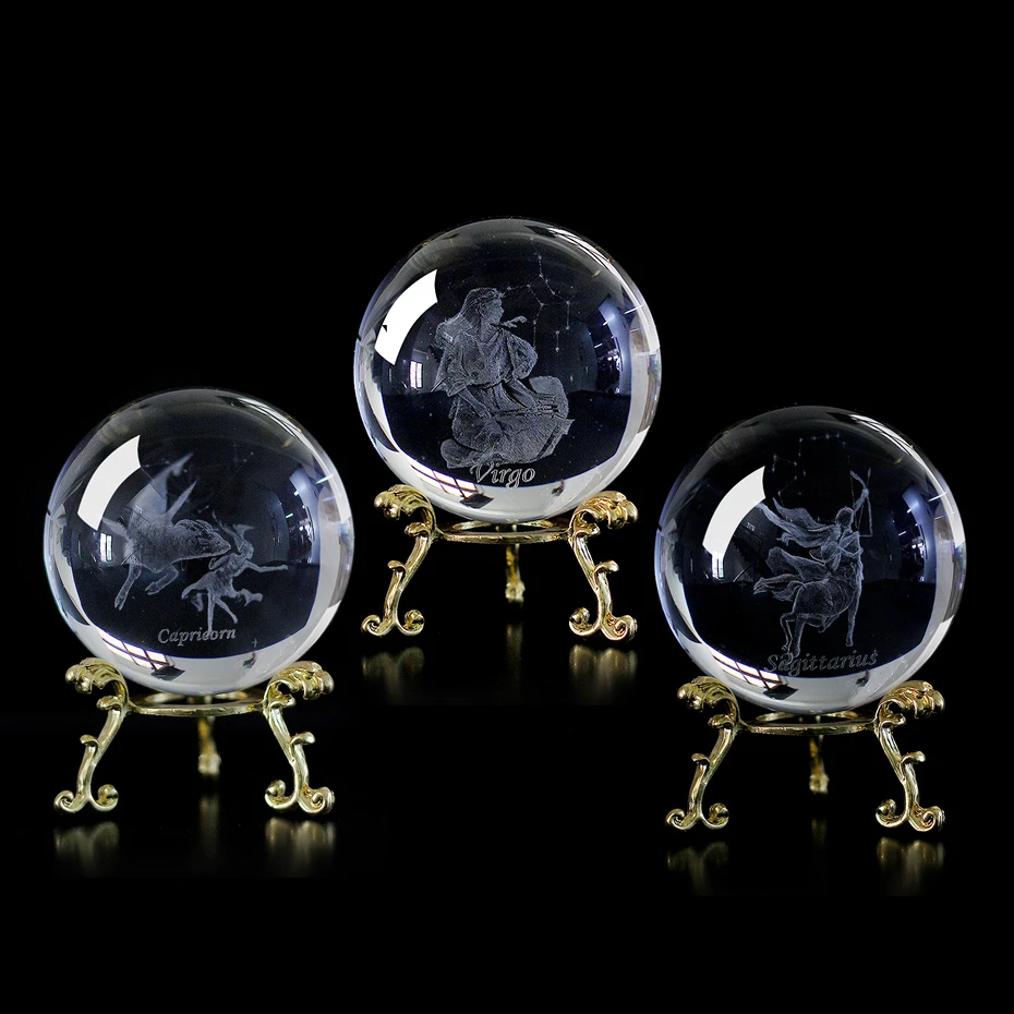 60 MM 3D Zodiac Sign Star Crystal Ball Laser Engraved Glass Sphere Crystal Craft Home Decor Birthday Gift Ornament