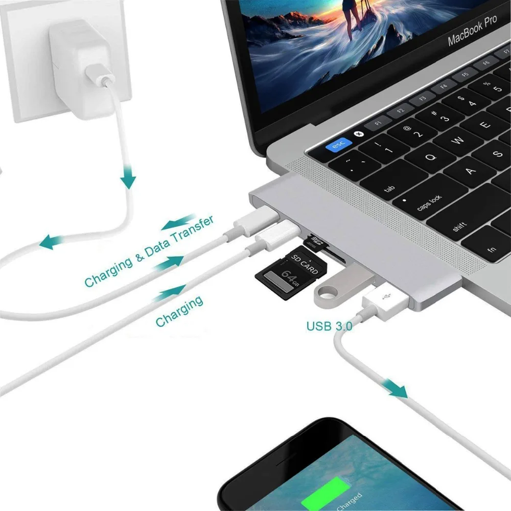 Usb type C концентратор для чтения карт USB C концентратор 3,0 адаптер комбо с sd-слотом для MacBook Pro USB-C питания