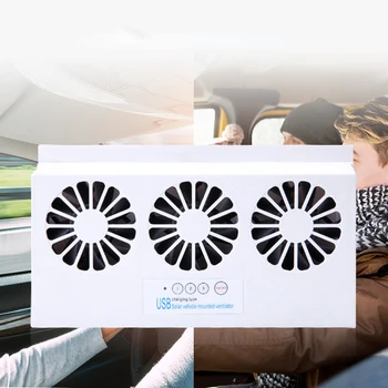 

USB Exhaust Mini Fan Radiator Super Mute Cooler For Auto Car Window Solar Powered Air Vent Cool Ventilation