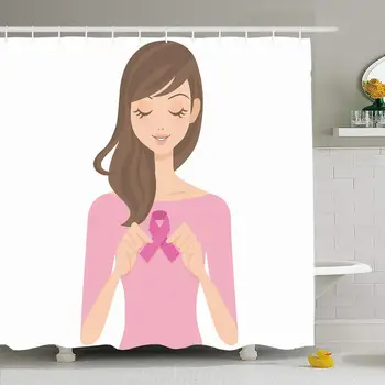 

Shower Curtain Set with Hooks 72x72 Exercise Event Inspection Woman Having Pink Front Person Appeal Ribbon Wish People