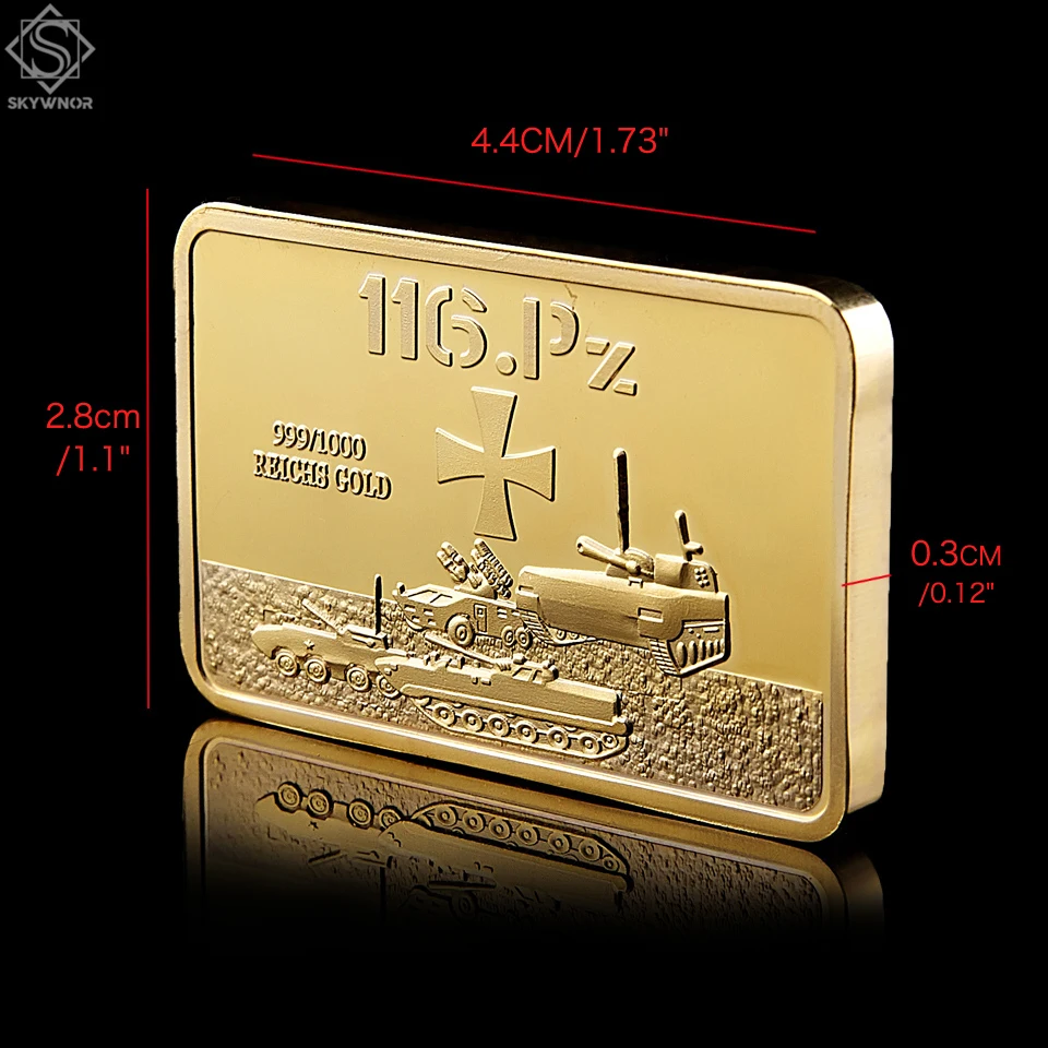 German WWII 116.PZ Tank Division Commemorative Gold Clad In Bar Fine 999/1000 Reichs Gold Metal Craft Coin Collection